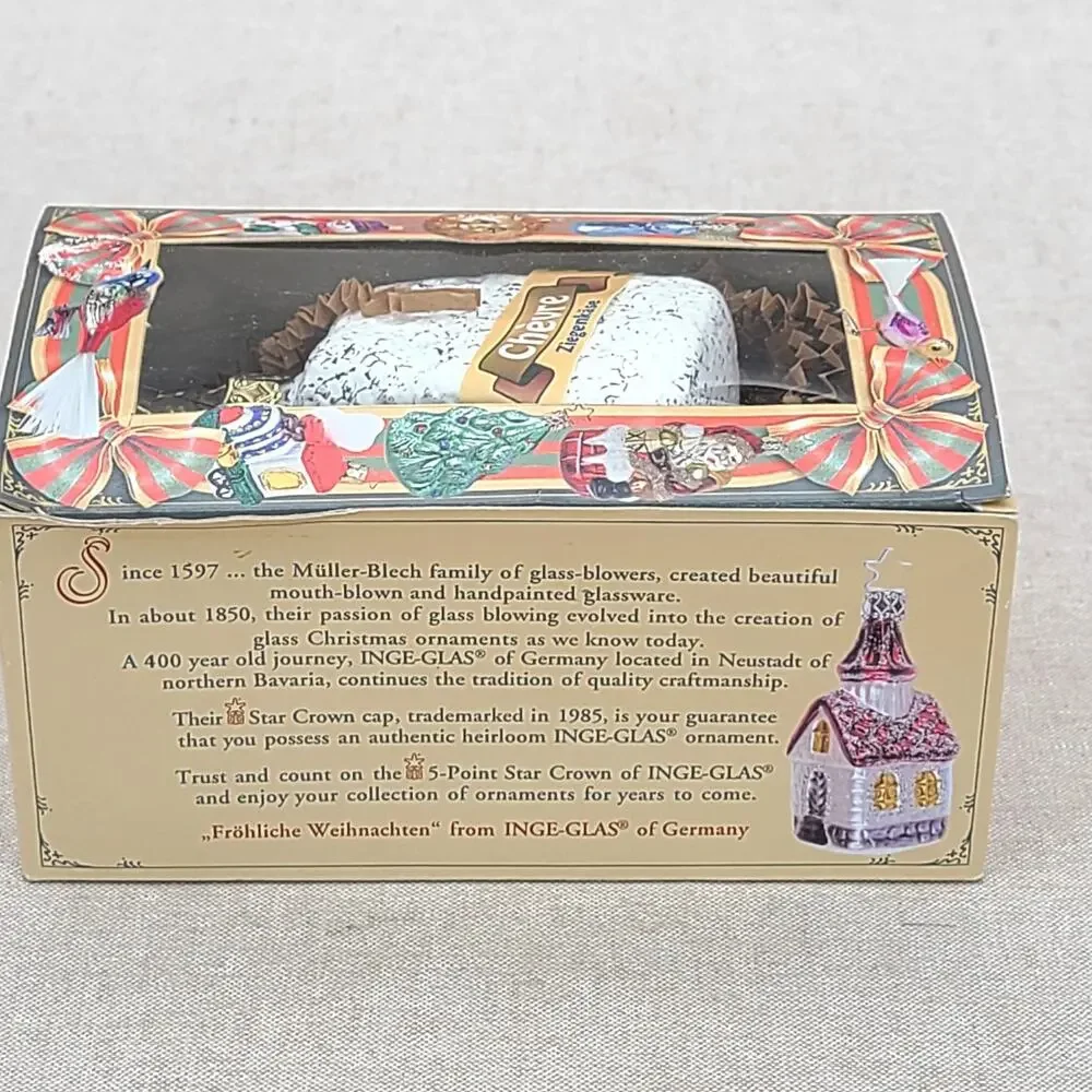 Inge Glas French Chevre Goat Cheese German Glass Christmas Ornament New in Box